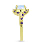Goldplattierter Silberring mit Regenbogenmondstein und marokkanischem Amethyst