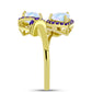 Goldplattierter Silberring mit Regenbogenmondstein und marokkanischem Amethyst