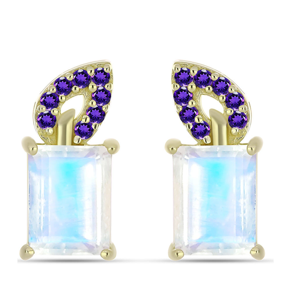 Goldplattierte Silberohrringe mit Regenbogenmondstein und marokkanischem Amethyst