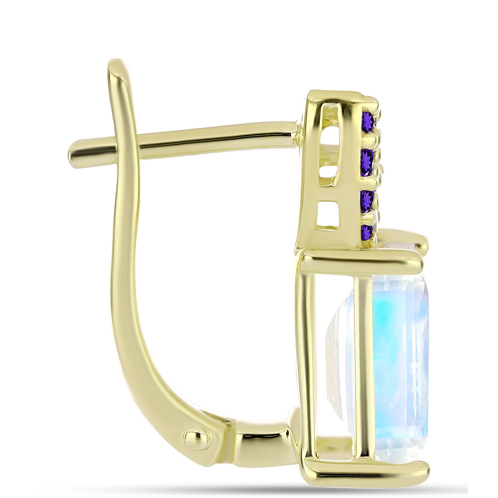 Goldplattierte Silberohrringe mit Regenbogenmondstein und marokkanischem Amethyst 2 