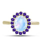 Goldplattierter Silberring mit Regenbogenmondstein und marokkanischem Amethyst