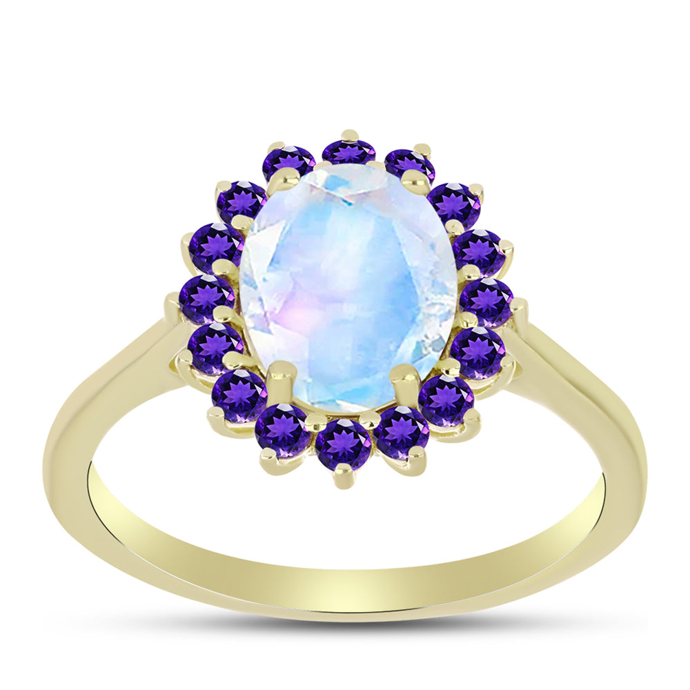 Goldplattierter Silberring mit Regenbogenmondstein und marokkanischem Amethyst 3 