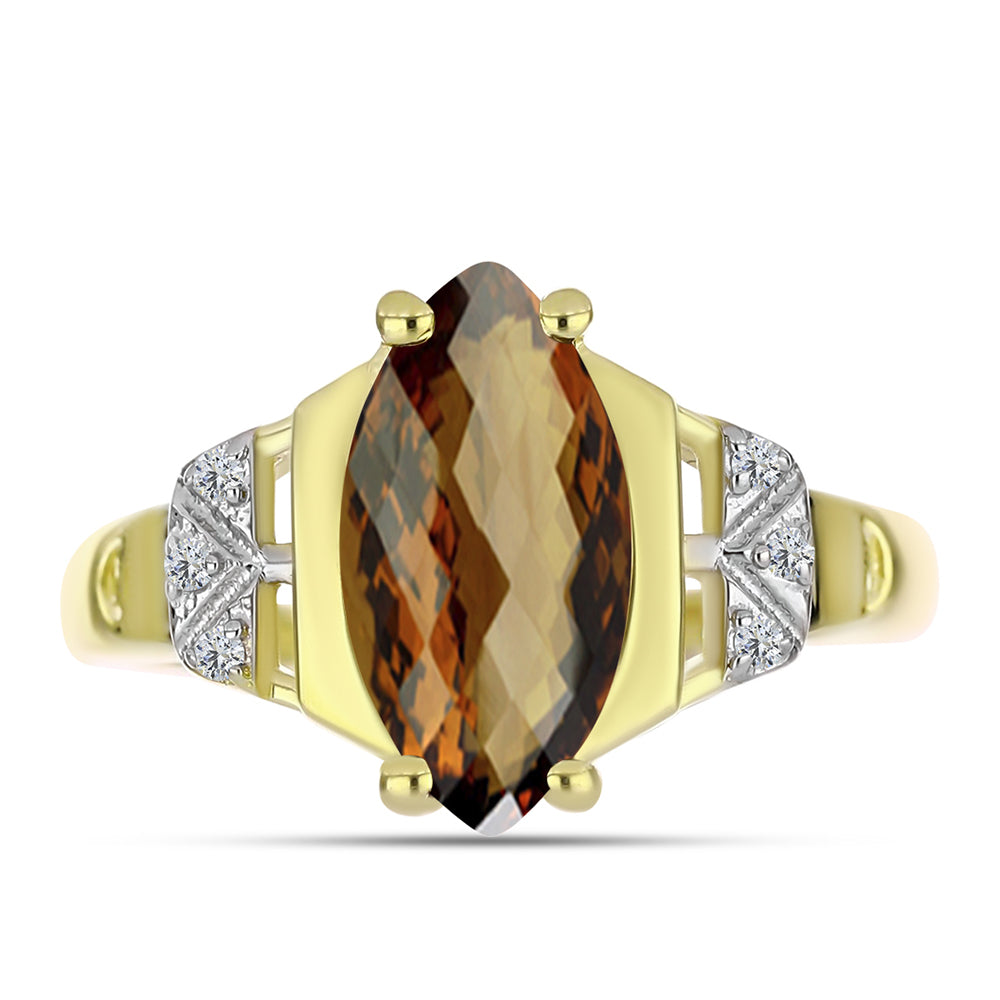 Goldplattierter Silberring mit Cognac-Quarz und weißem Topas