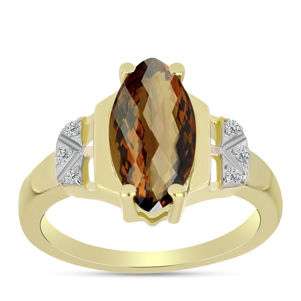 Goldplattierter Silberring mit Cognac-Quarz und weißem Topas