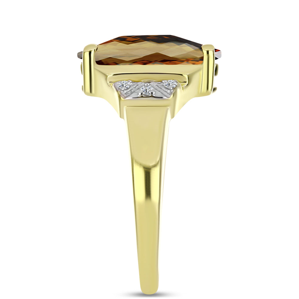 Goldplattierter Silberring mit Cognac-Quarz und weißem Topas