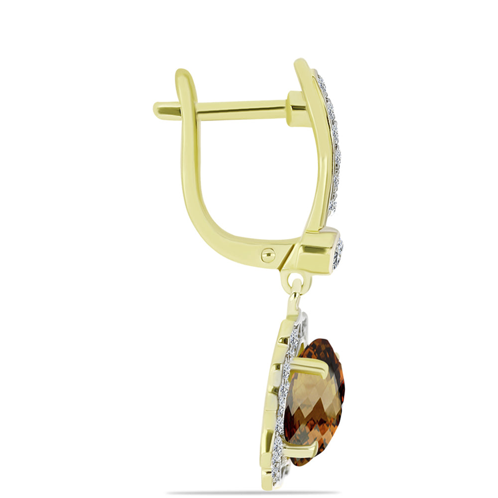 Goldplattierte Silberohrringe mit Cognac-Quarz und weißem Topas