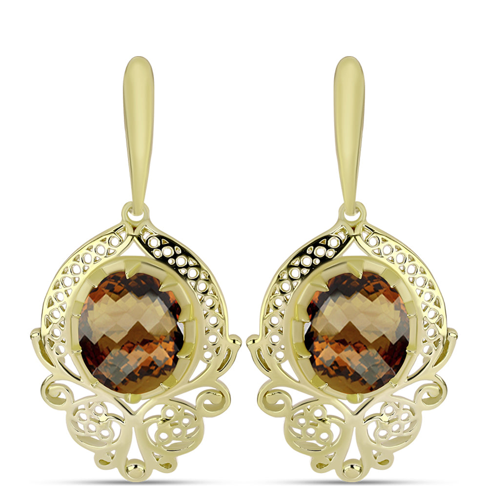 Goldplattierte Silberohrringe mit Cognac-Quarz