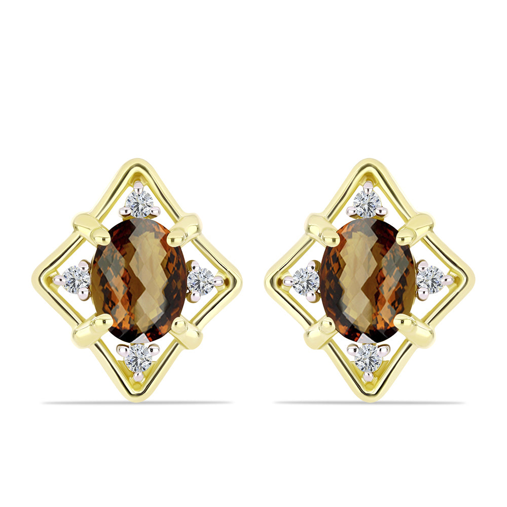 Goldplattierte Silberohrringe mit Cognac-Quarz und weißem Topas