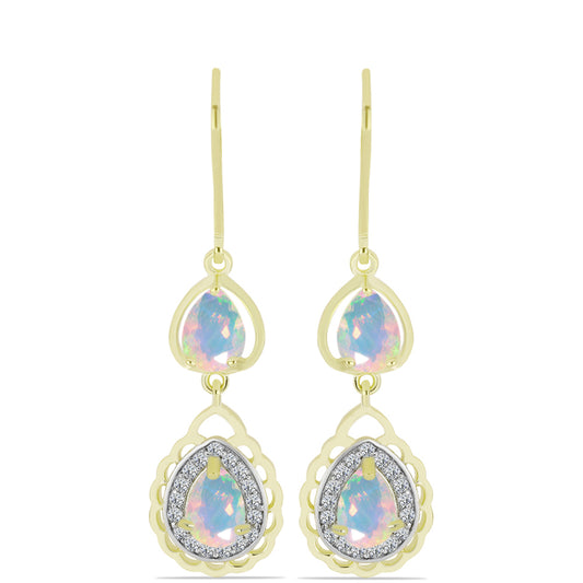 Goldplattierte Silberohrringe mit Welo-Opal und weißem Topas