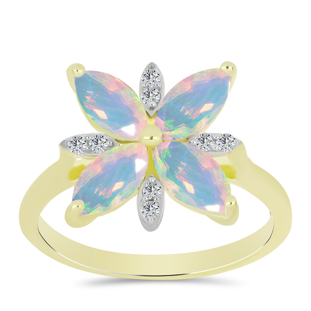 Goldplattierter Silberring mit Welo-Opal und weißem Topas