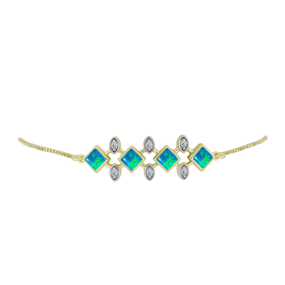 Goldplattiertes Silberarmband mit äthiopischem Paraiba-Blauopal und weißem Topas 2 