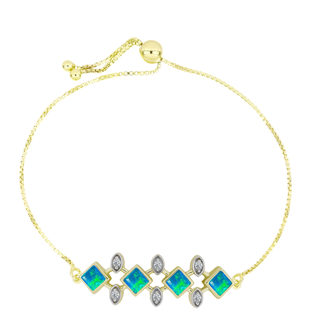 Goldplattiertes Silberarmband mit äthiopischem Paraiba-Blauopal und weißem Topas