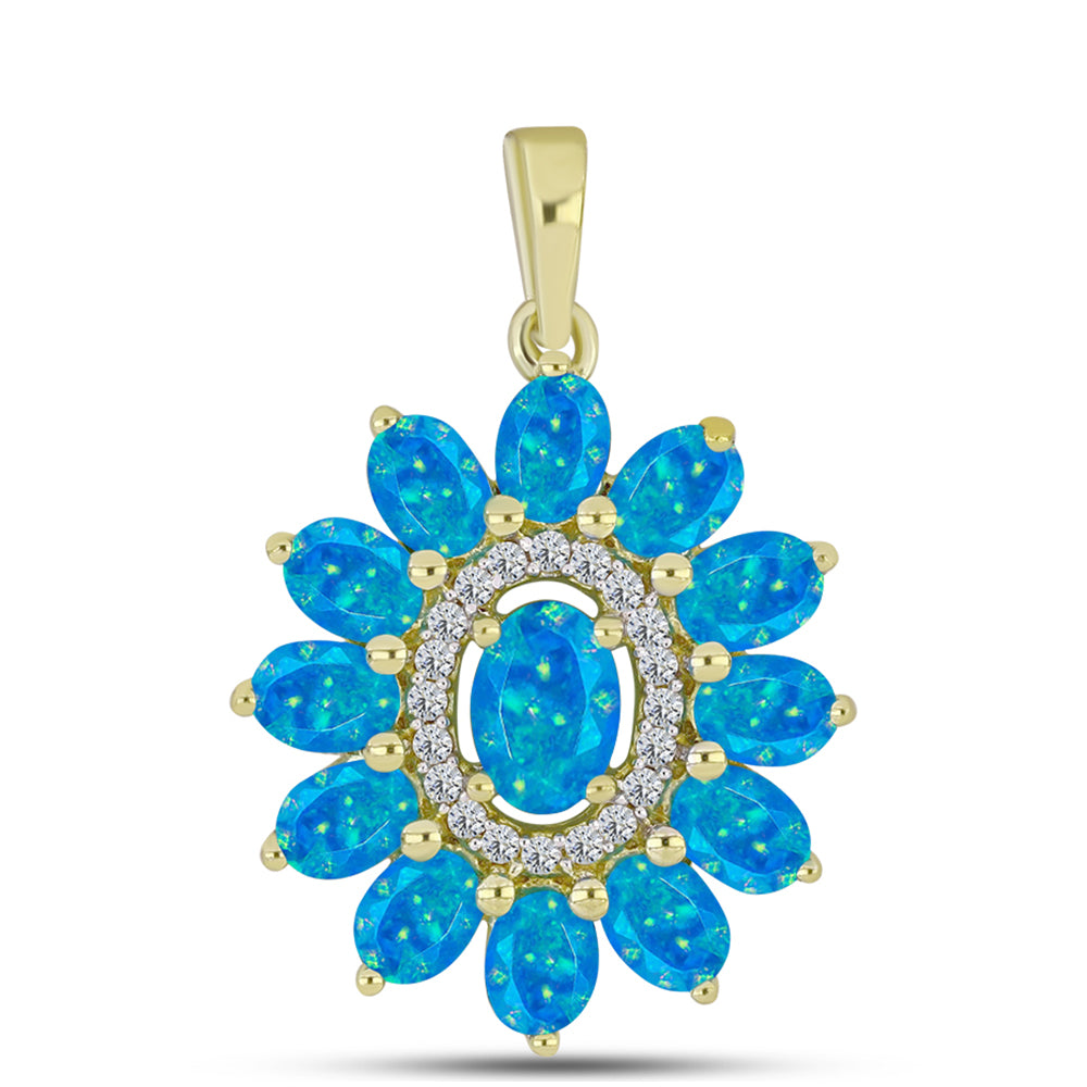 Goldplattierter Silberanhänger mit äthiopischem Paraiba-Blauopal und weißem Topas