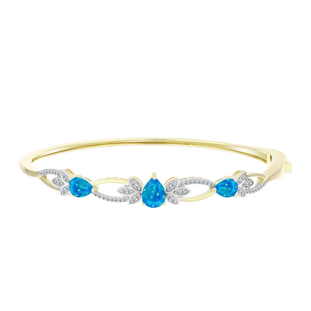 Goldplattierter Silberarmreif mit äthiopischem Paraiba-Blauopal und weißem Topas 1 