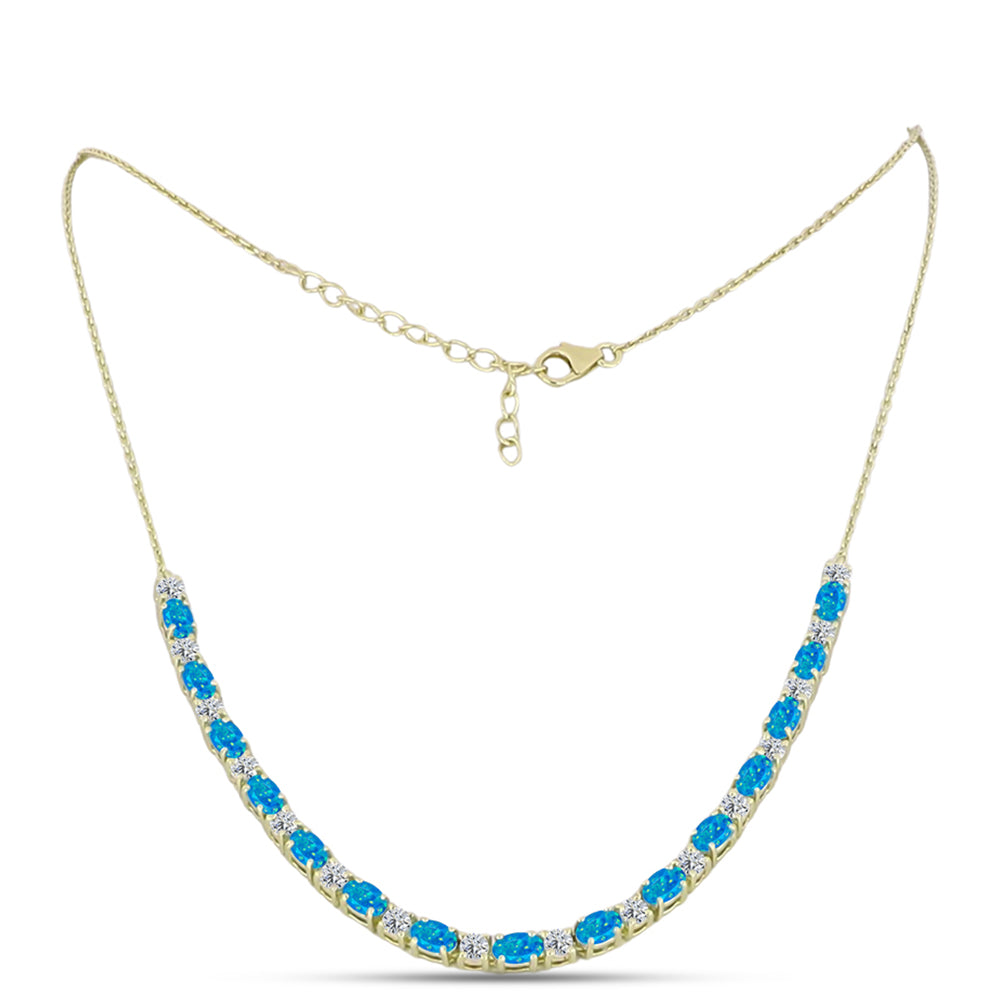 Goldplattierte Silberhalskette mit äthiopischem Paraiba-Blauopal und weißem Topas 1 