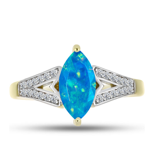 Goldplattierter Silberring mit äthiopischem Paraiba-Blauopal und weißem Topas