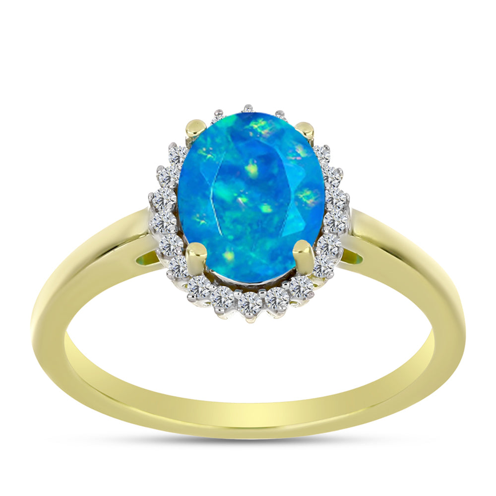 Goldplattierter Silberring mit äthiopischem Paraiba-Blauopal und weißem Topas 3 