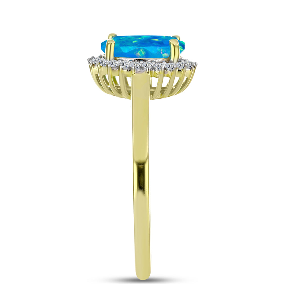 Goldplattierter Silberring mit äthiopischem Paraiba-Blauopal und weißem Topas