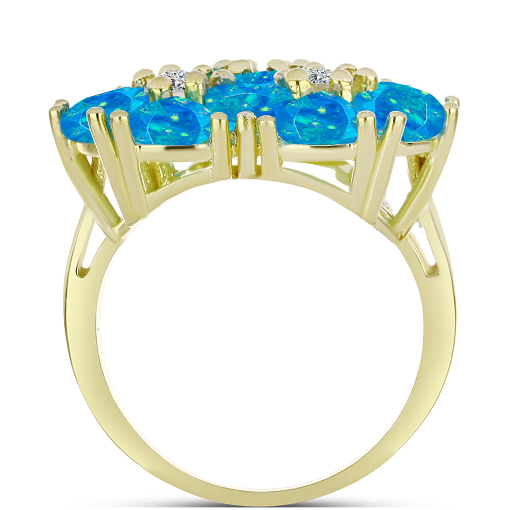 Goldplattierter Silberring mit äthiopischem Paraiba-Blauopal und weißem Topas 2 