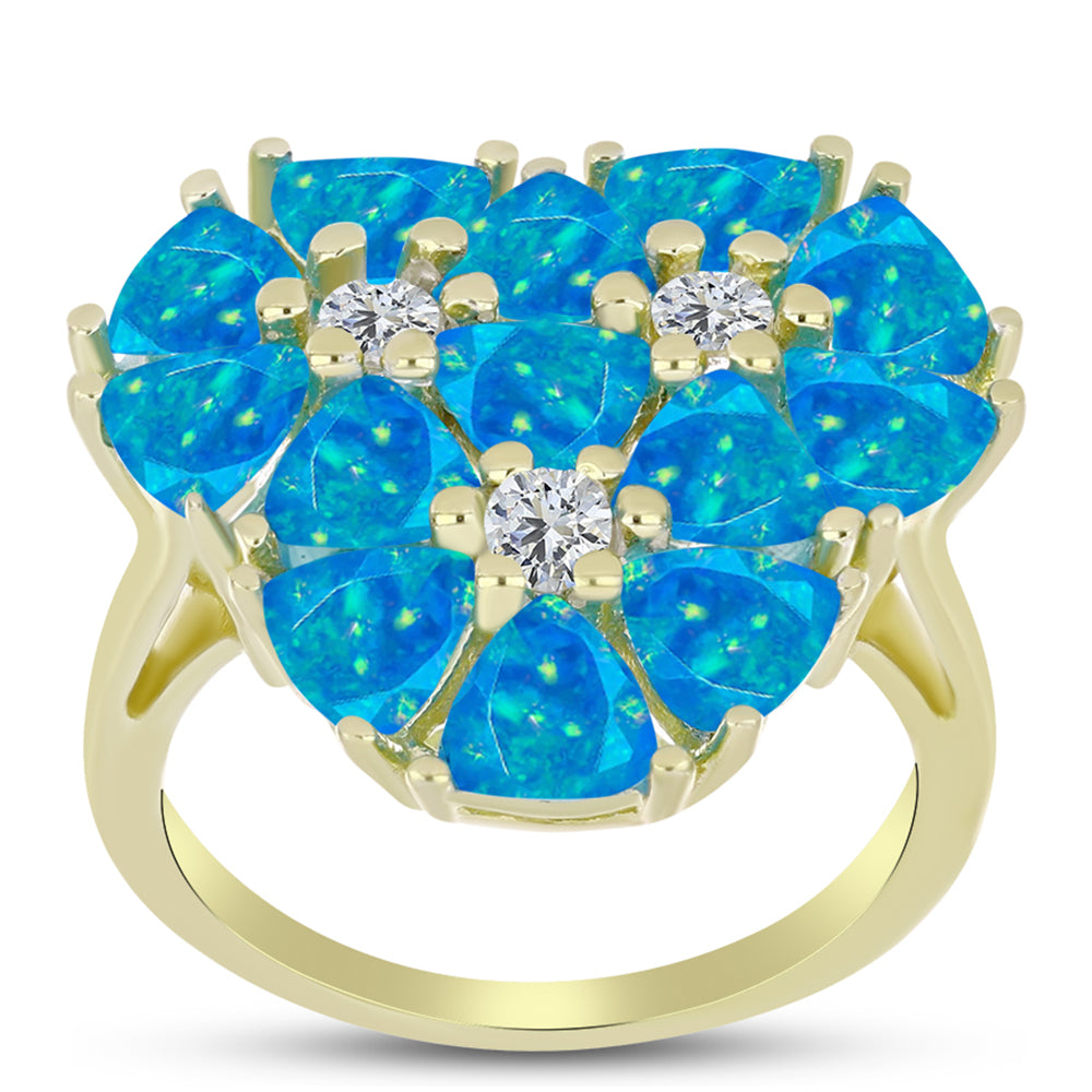 Goldplattierter Silberring mit äthiopischem Paraiba-Blauopal und weißem Topas 3 