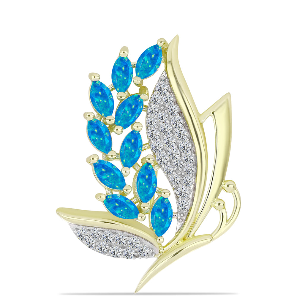 Goldplattierte Silberbrosche mit äthiopischem Paraiba-Blauopal und weißem Topas 1 