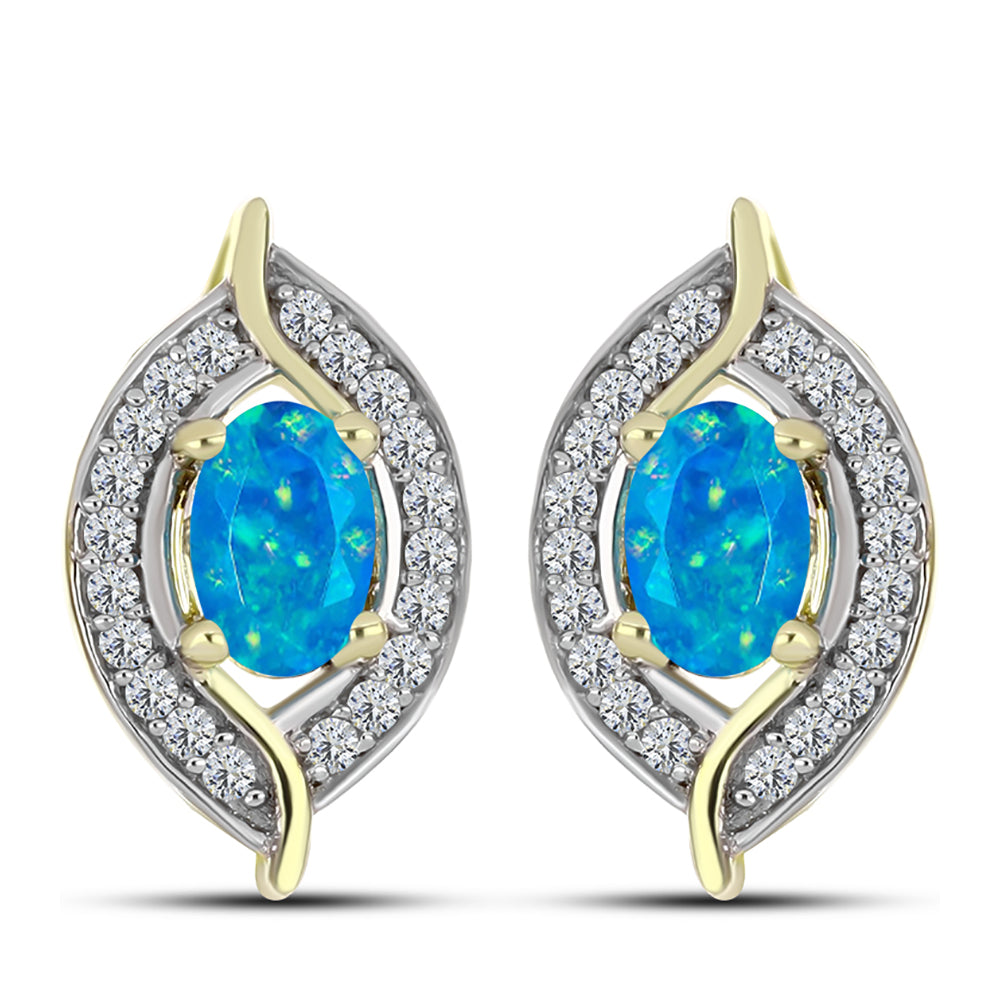 Goldplattierte Silberohrringe mit äthiopischem Paraiba-Blauopal und weißem Topas