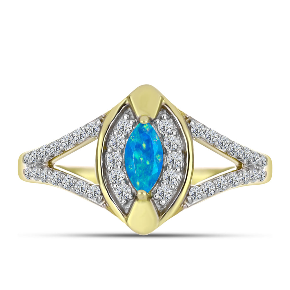 Goldplattierter Silberring mit äthiopischem Paraiba-Blauopal und weißem Topas 1 