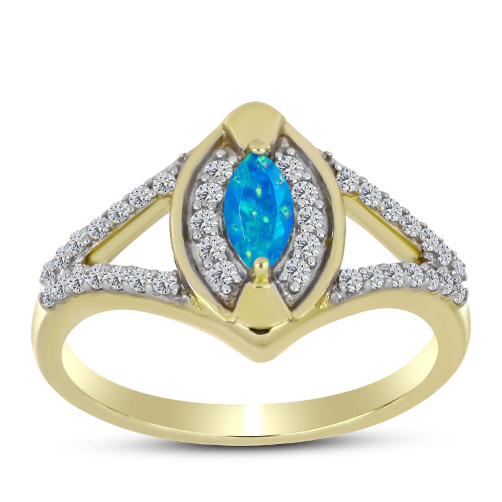 Goldplattierter Silberring mit äthiopischem Paraiba-Blauopal und weißem Topas 3 