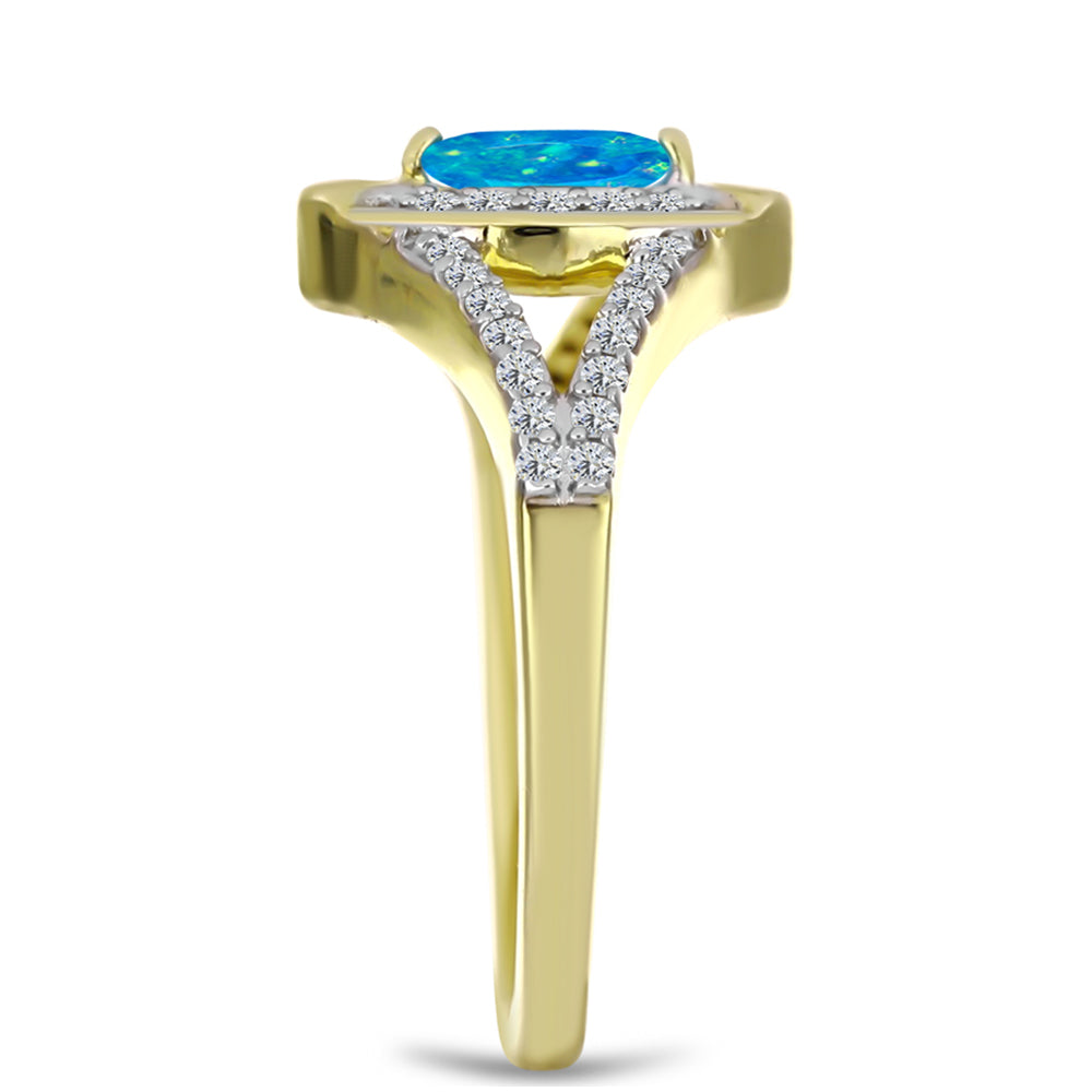 Goldplattierter Silberring mit äthiopischem Paraiba-Blauopal und weißem Topas