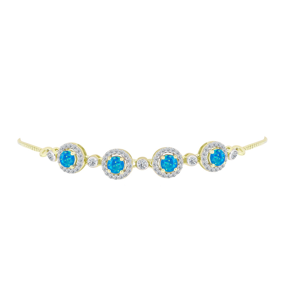 Goldplattiertes Silberarmband mit äthiopischem Paraiba-Blauopal und weißem Topas 2 