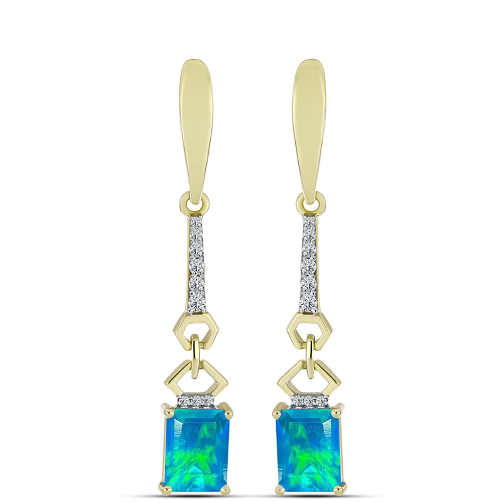 Goldplattierte Silberohrringe mit äthiopischem Paraiba-Blauopal und weißem Topas