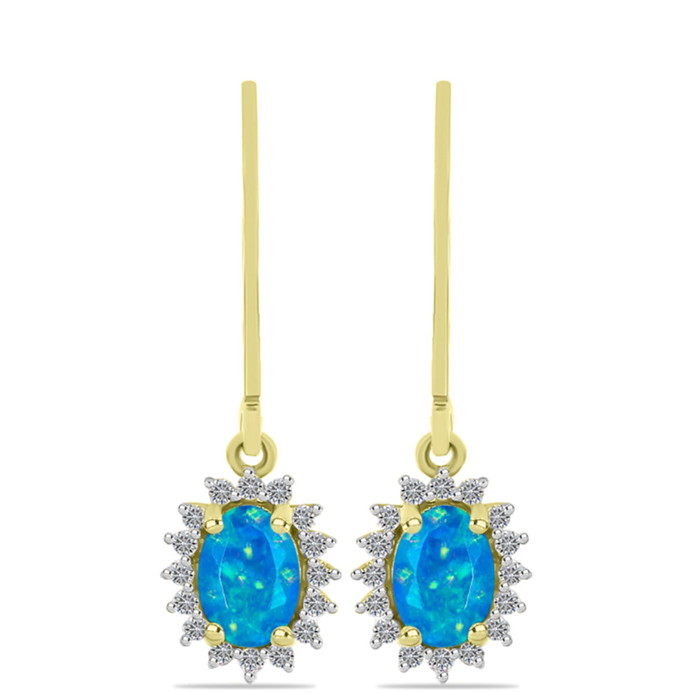 Goldplattierte Silberohrringe mit äthiopischem Paraiba-Blauopal und weißem Topas 1 