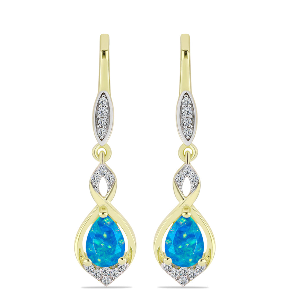 Goldplattierte Silberohrringe mit äthiopischem Paraiba-Blauopal und weißem Topas 1 