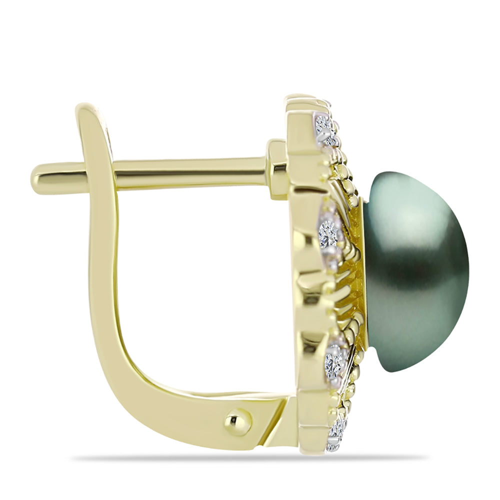 Goldplattierte Silberohrringe mit Tahitigrüne-Illusion Süßwasserperle und weißem Topas 2 