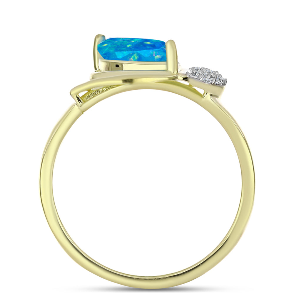 Goldplattierter Silberring mit äthiopischem Paraiba-Blauopal und weißem Topas