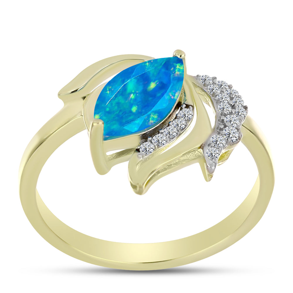 Goldplattierter Silberring mit äthiopischem Paraiba-Blauopal und weißem Topas