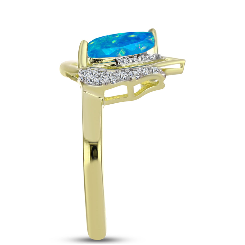 Goldplattierter Silberring mit äthiopischem Paraiba-Blauopal und weißem Topas