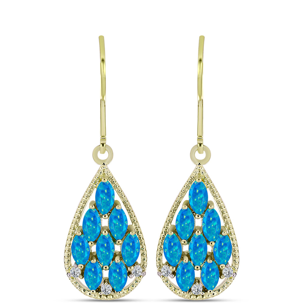 Goldplattierte Silberohrringe mit äthiopischem Paraiba-Blauopal und weißem Topas