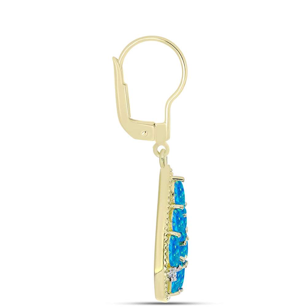 Goldplattierte Silberohrringe mit äthiopischem Paraiba-Blauopal und weißem Topas 2 