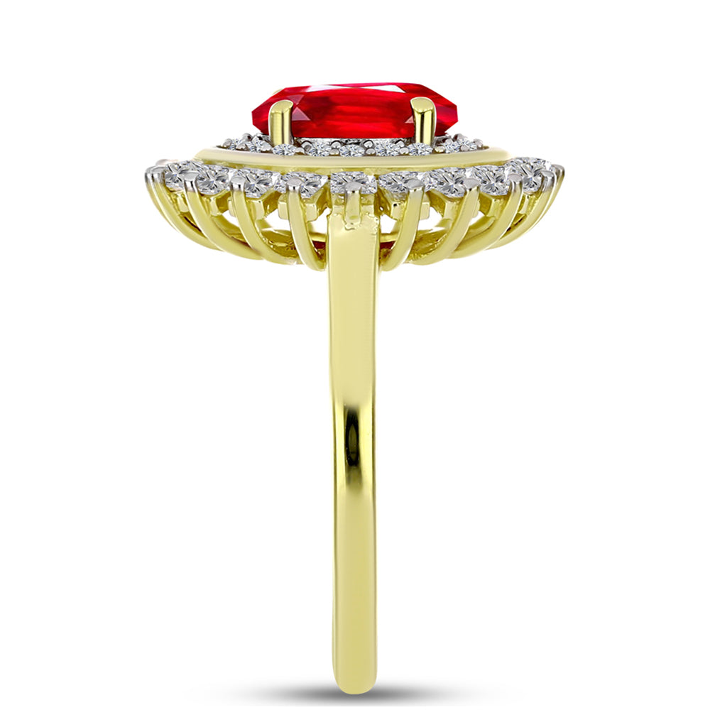 Goldplattierter Silberring mit rotem Achat und weißem Topas