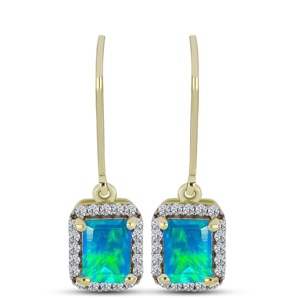Goldplattierte Silberohrringe mit äthiopischem Paraiba-Blauopal und weißem Topas