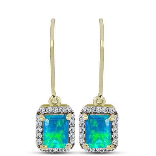 Goldplattierte Silberohrringe mit äthiopischem Paraiba-Blauopal und weißem Topas