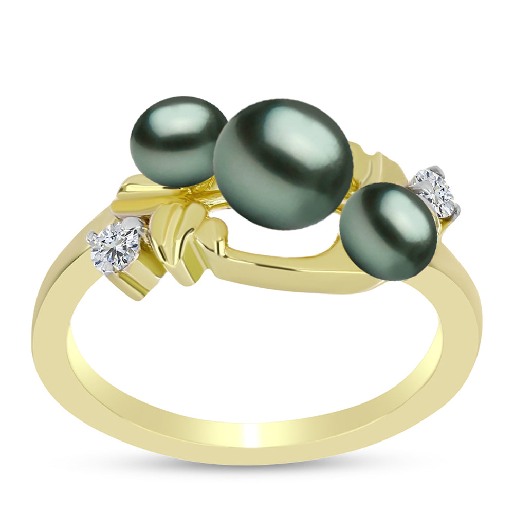 Goldplattierter Silberring mit Tahitigrüne-Illusion Süßwasserperle und weißem Topas 3 