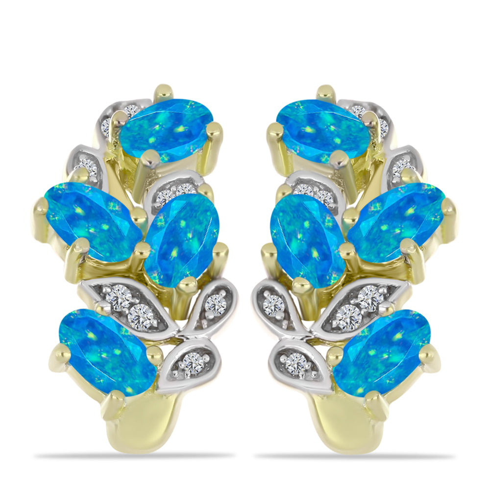 Goldplattierte Silberohrringe mit äthiopischem Paraiba-Blauopal und weißem Topas 1 