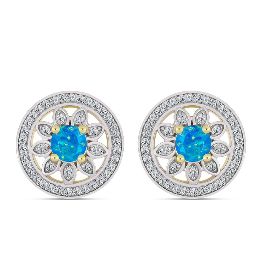 Goldplattierte Silberohrringe mit äthiopischem Paraiba-Blauopal und weißem Topas