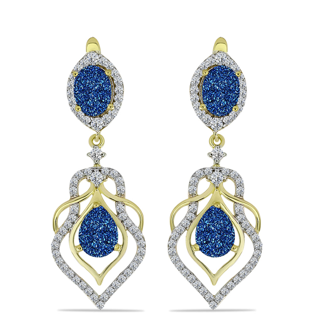 Goldplattierte Silberohrringe mit blauer Druse und weißem Topas