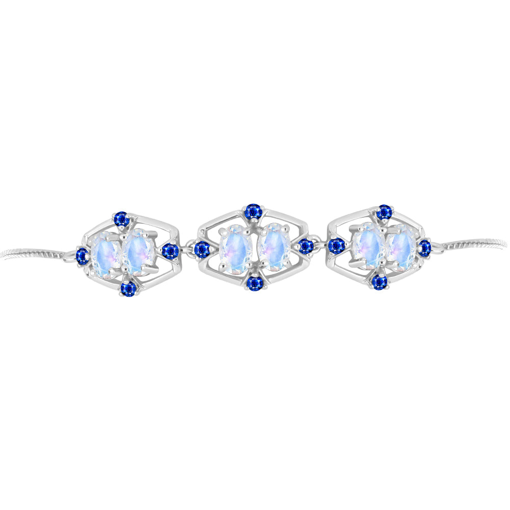 Silberarmband mit australischem blauem Saphir und Regenbogenmondstein