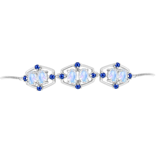 Silberarmband mit australischem blauem Saphir und Regenbogenmondstein