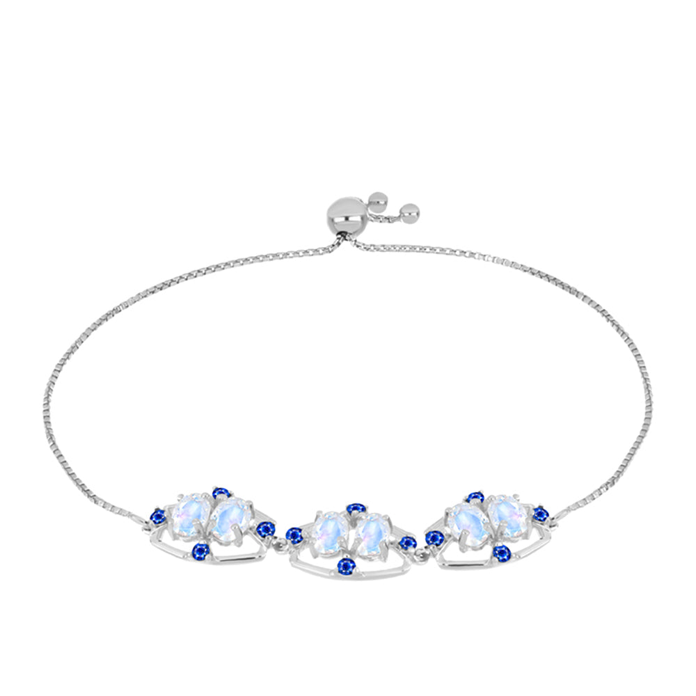 Silberarmband mit australischem blauem Saphir und Regenbogenmondstein 1 