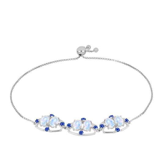 Silberarmband mit australischem blauem Saphir und Regenbogenmondstein